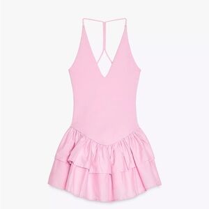 Zara Pink combination halter Ruffled Dress